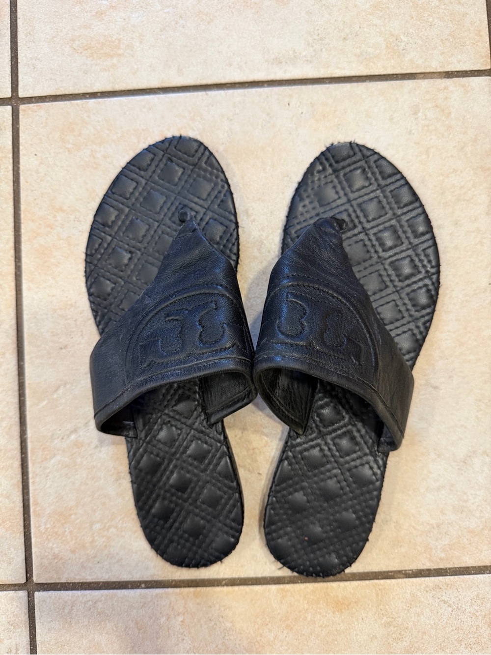 Tory Burch Black Quilted Leather Slide Sandals